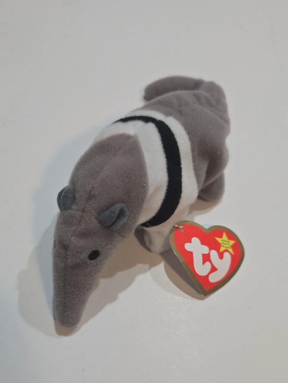 Antsy The Anteater Ty Gray Anteater Plush with Black and White Stripes